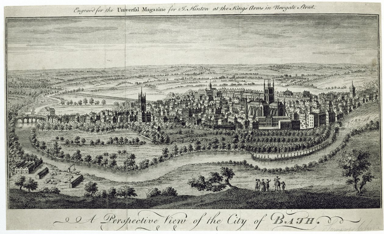 Bath városának perspektivikus képe, a Universal Magazine számára vésve, 1750 körül alkotó: English School