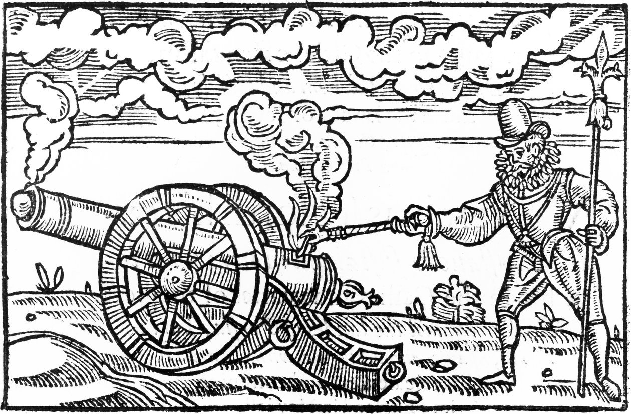 Egy Pikeman ágyút gyújt alkotó: English School