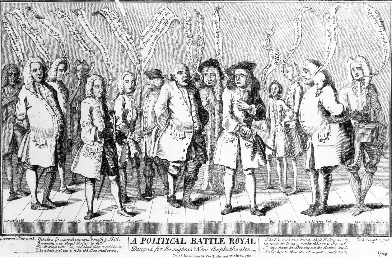 Politikai Battle Royale tervek a Broughtons New Amphitheatre számára, 1743 körül alkotó: English School