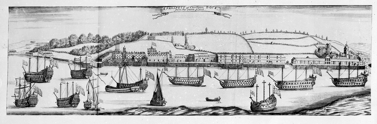 A Chatham Dock kilátása a Finsbery Windmilltől (metszet) alkotó: English School