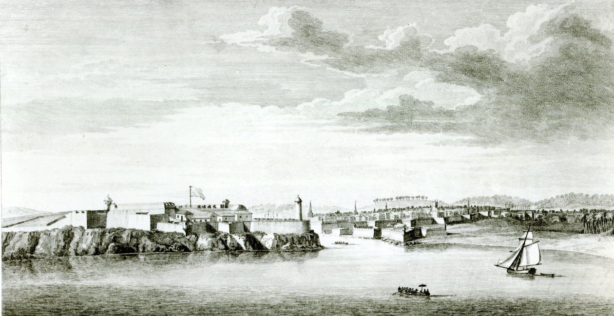 A Moro-kastély és Havanna városának kilátása a tengerről, Pierre Charles Canot metszete a brit haditengerészet egyik tisztjének rajzából, 1818 alkotó: English School