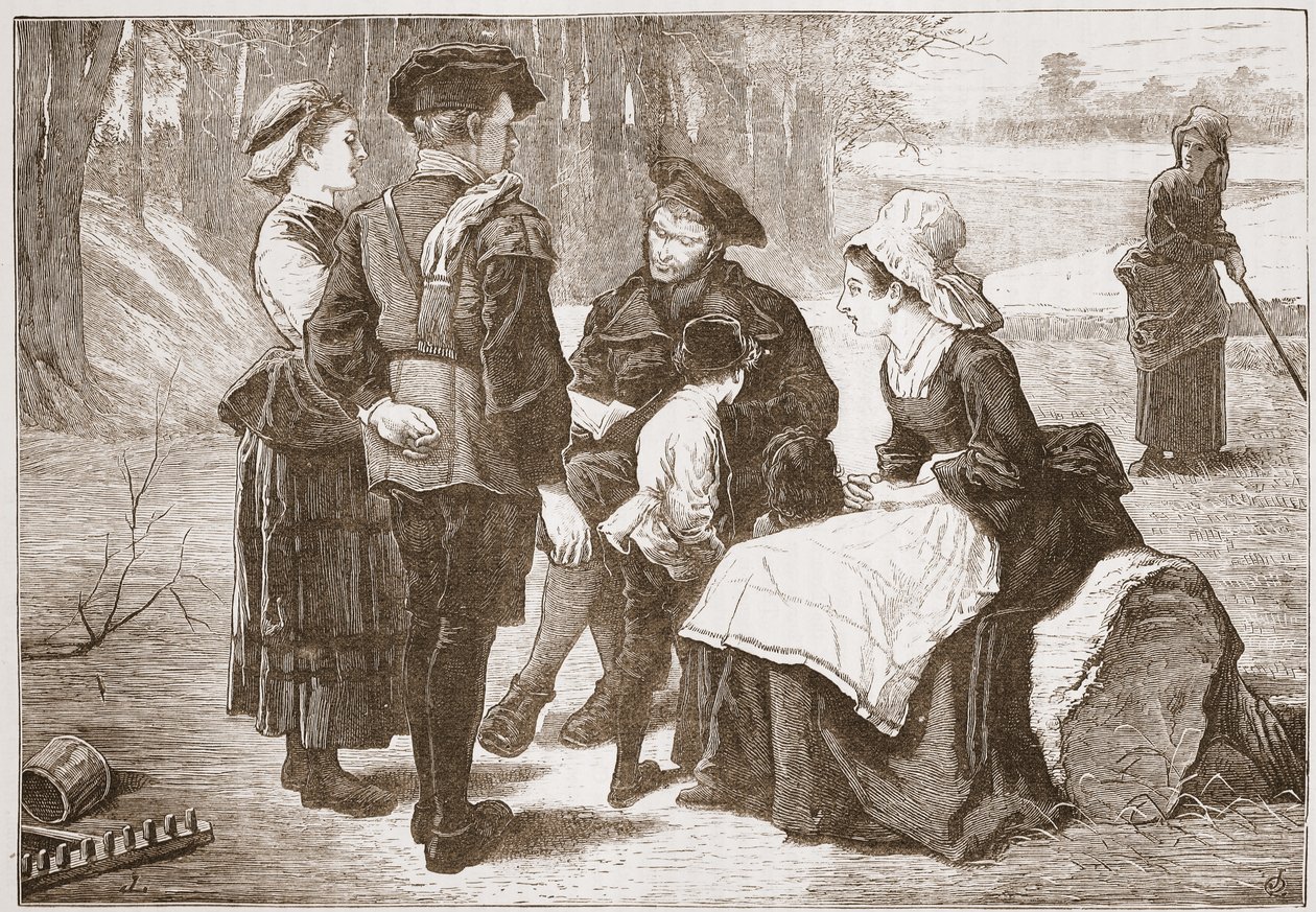 Egy meaux-i protestáns munkás, aki a Szentírást olvassa barátainak, illusztrációja James Aitken Wylie (1808-1890) A protestantizmus története című könyvéből, pub. 1878 alkotó: English School