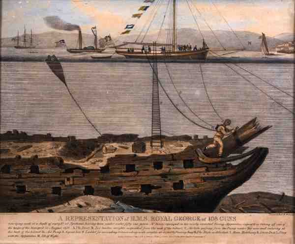 A H.M.S. Royal George of 108 Guns, 1833-ban megjelent (színes metszet) alkotó: English School