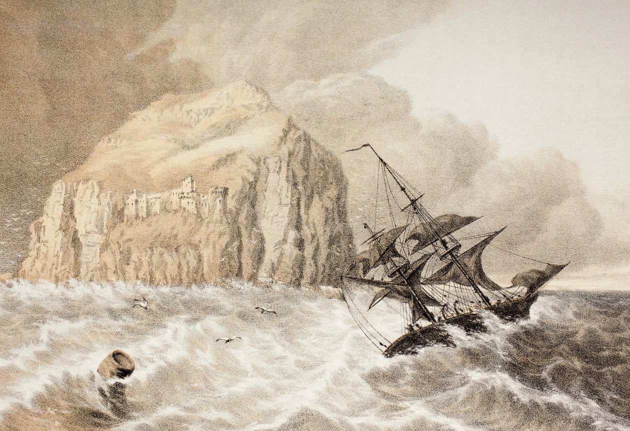 Hajótörés a Bass Rock ellen, Firth of Forth, John Howie (1735-93) 1879-ben megjelent „The Scots Worthies szerint Howie második kiadása, 1781” című művéből. alkotó: English School