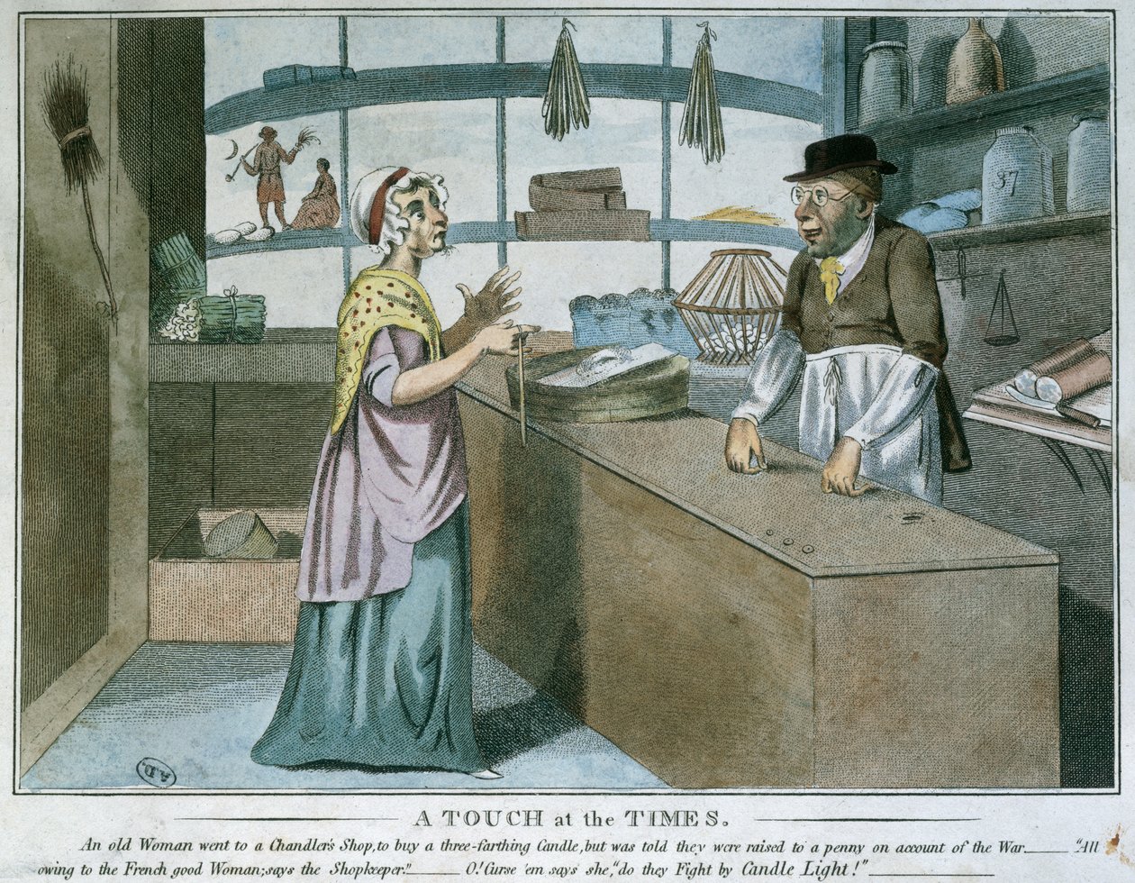 A Touch at the Times, a francia blokád karikatúrája, 1805. március alkotó: English School