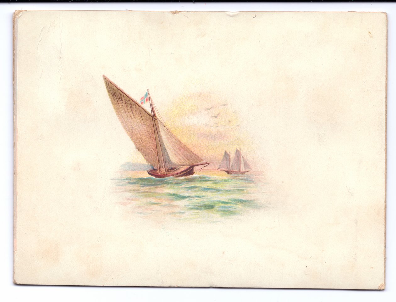 Egy viktoriánus újévi kártya holdfényben vitorlázó jachtokkal, 1895 körül alkotó: English School