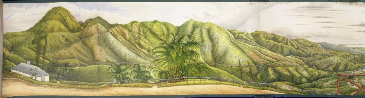 Kilátás Kingston felé a Newcastle-i Katonai Szanatóriumból, Blue Mountains, Jamaica, 1855 (wc és gouache papíron, vászonra fektetve) alkotó: English School