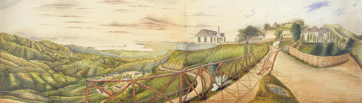 Kilátás Kingston felé a Newcastle-i Katonai Szanatóriumból, Blue Mountains, Jamaica, 1855 (wc és gouache papíron, vászonra fektetve) alkotó: English School