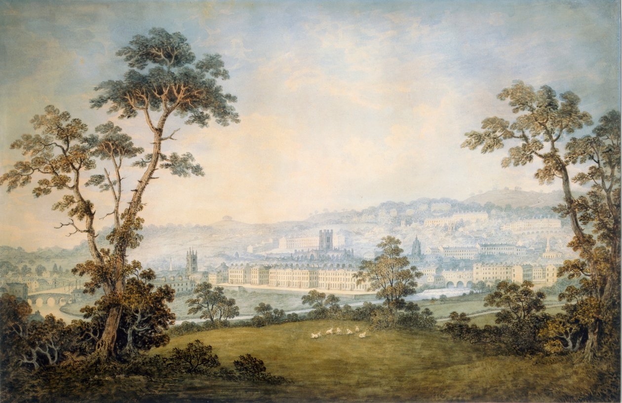 Bath kilátása, 1800 körül (wc papíron) alkotó: English School