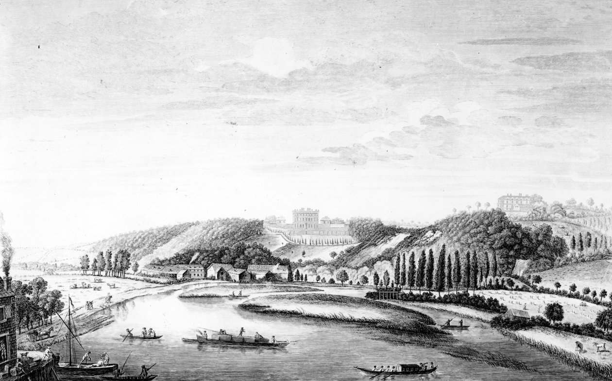 A Cliveden-ház látképe a Maidenhead-hídról, 1780 körül alkotó: English School
