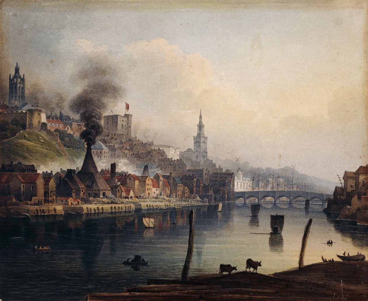 Kilátás Newcastle-re a Tyne folyó felől, 1810 körül alkotó: English School