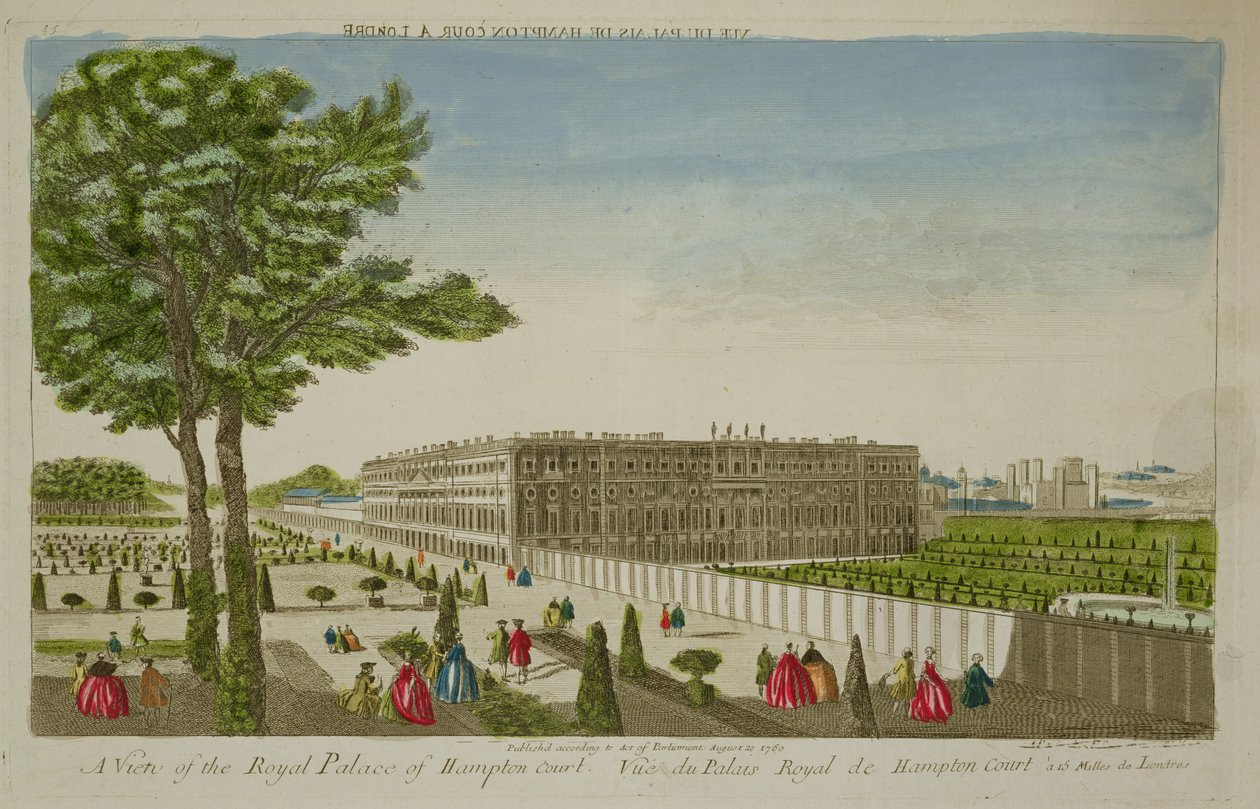 A Hampton Court királyi palotájának kilátása, 1760-ban jelent meg alkotó: English School