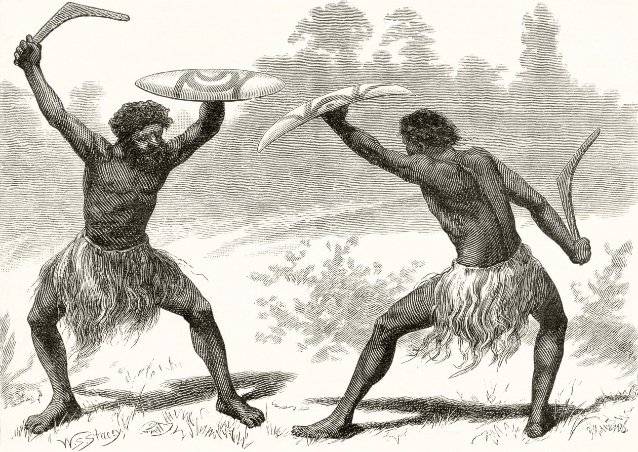 A Waddy Fight, Howard Willoughby „Australian Pictures” című művéből, a Religious Tract Society, London, 1886. alkotó: English School