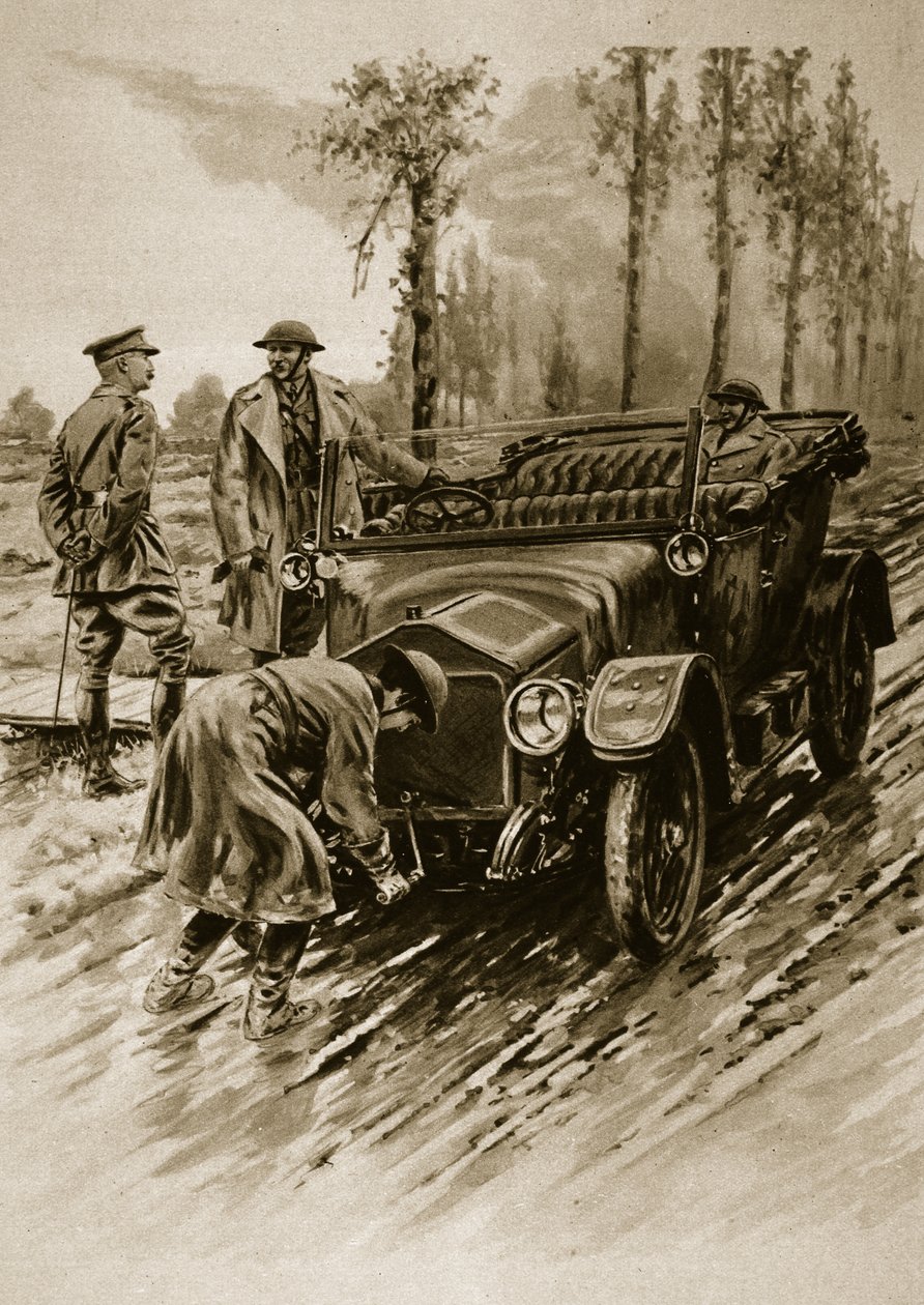 A Női Hadsereg Kiegészítő Hadtestének sofőrje beindította egy tiszti autó motorját, 1914-1919 alkotó: English School