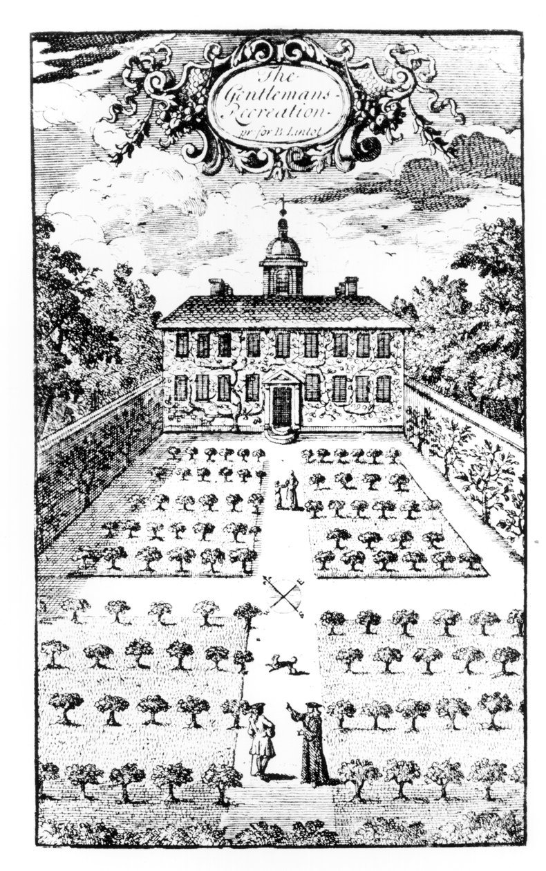 Egy vidéki ház kertje a The Gentlemens Recreation-ből, John Lawrence, 1716-ban alkotó: English School