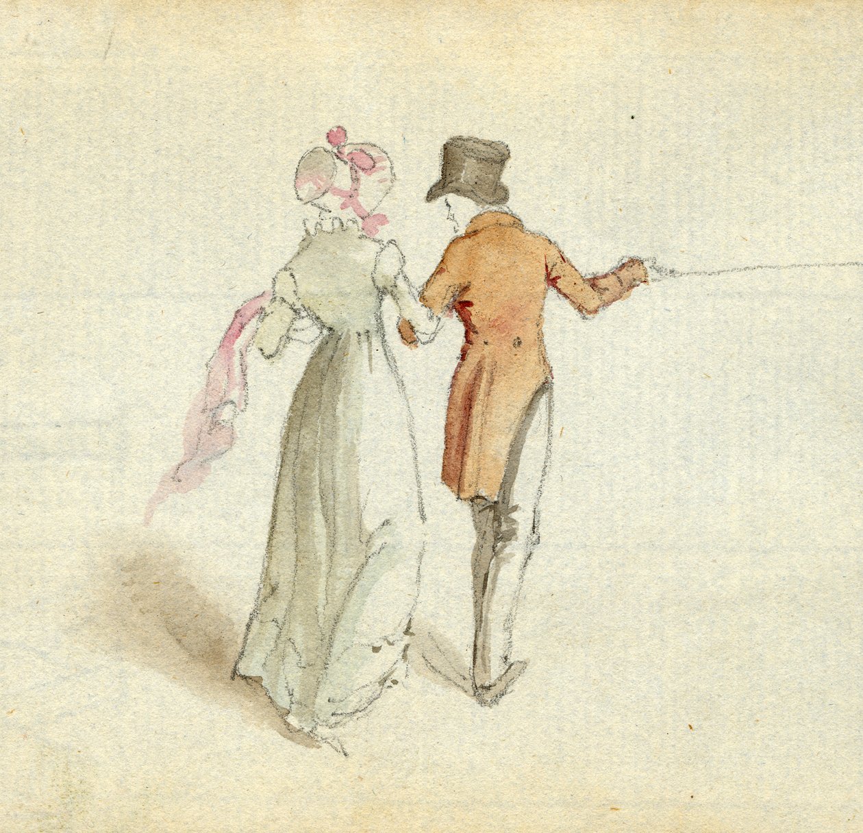 Egy pár sétál, 1825 körül (wc papíron) alkotó: English School