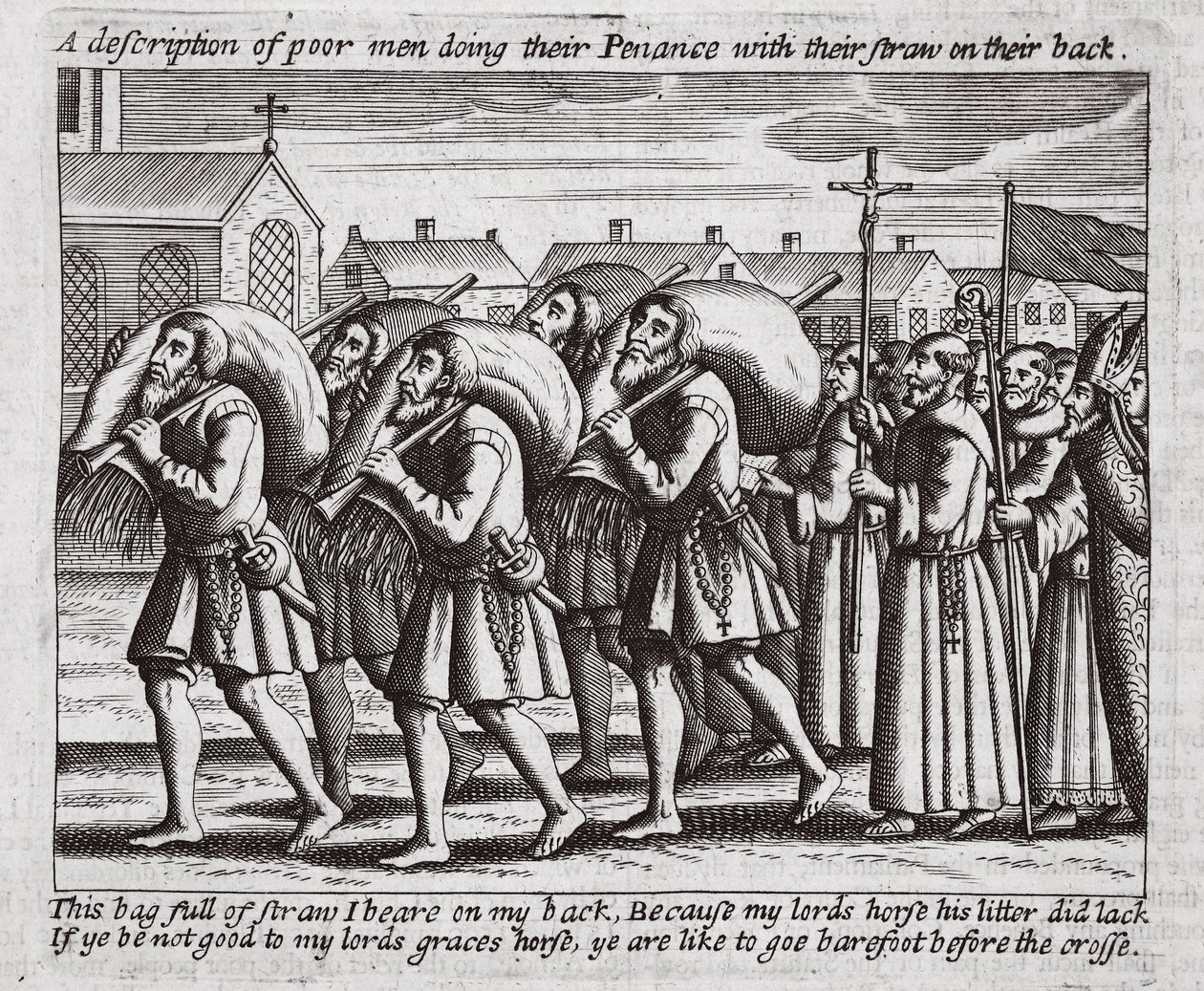 Szegény férfiak leírása, akik szívószálukkal a hátukon végzik a bűnbánatot, John Foxe illusztrációja a Cselekedetek és emlékművekből, kilencedik kiadás, kocsma. 1684 alkotó: English School