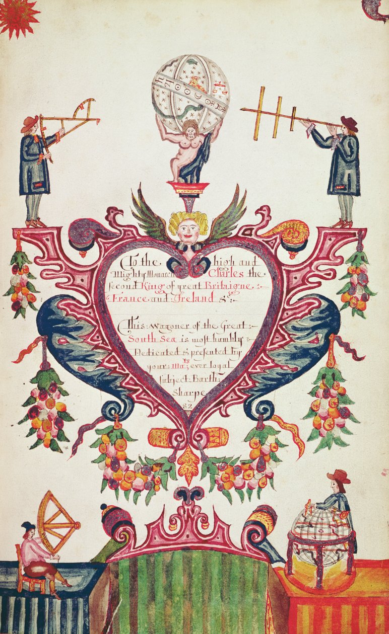 Bartholomew Sharp II. Károlynak szentelt ajándéka, 1681 körül (toll, tinta és WC) alkotó: English School