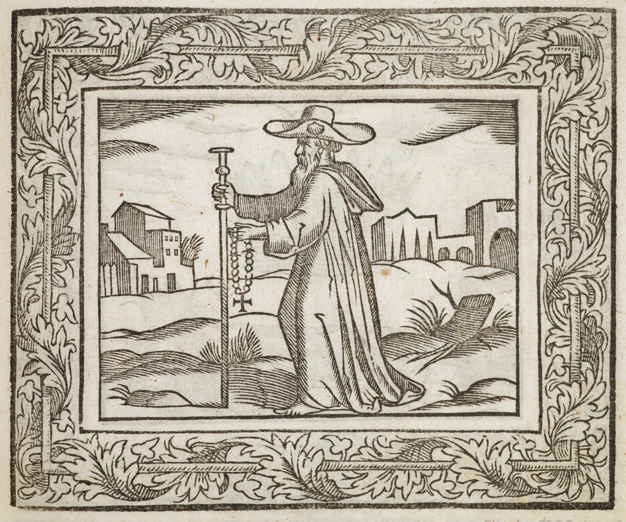 Férfi bottal és feszülettel, illusztráció a „Minerva Britannából...”, Henry Peacham, the Younger alkotó: English School