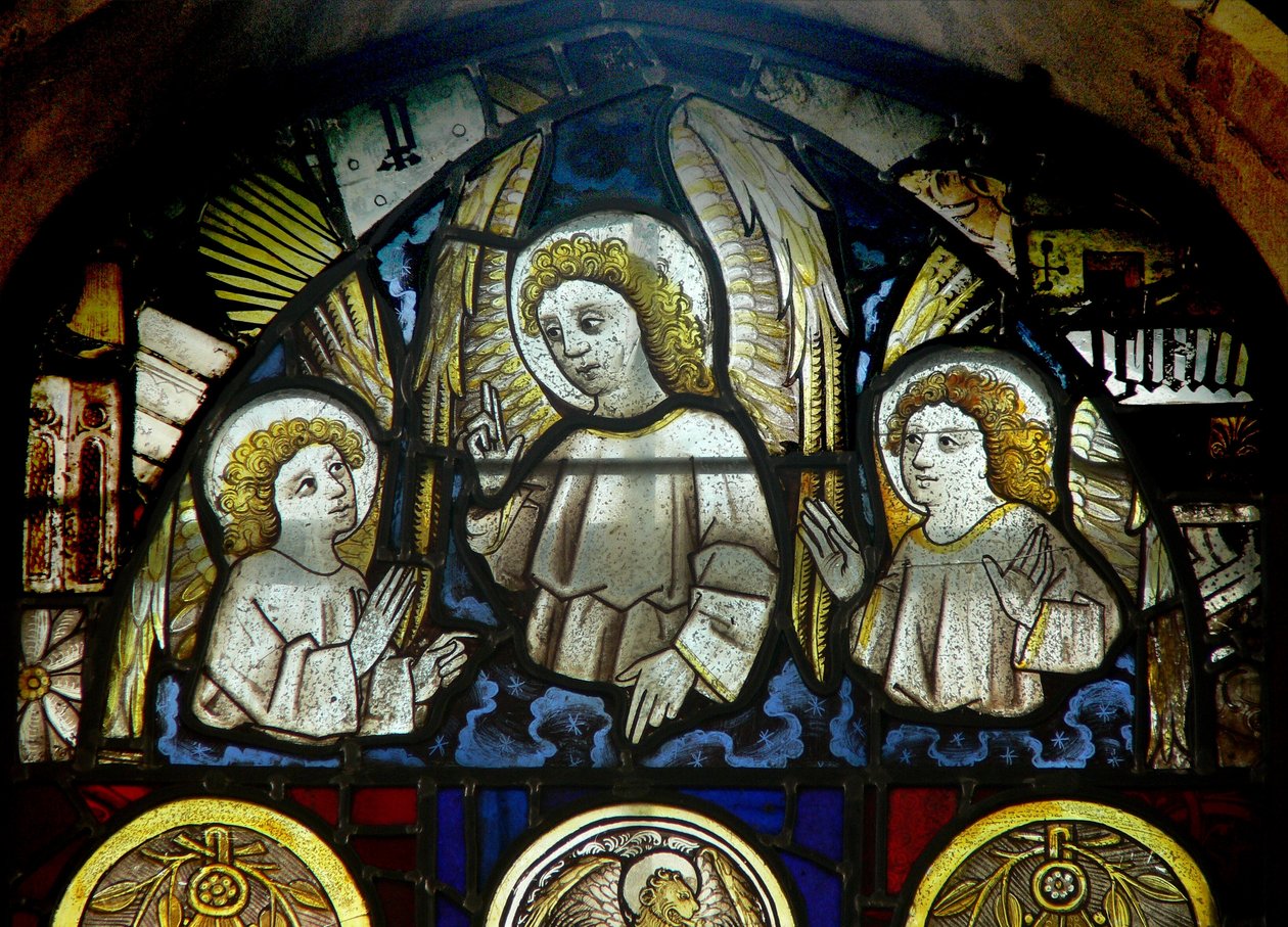 A keleti ablakban angyalokat ábrázoló panel alkotó: English School