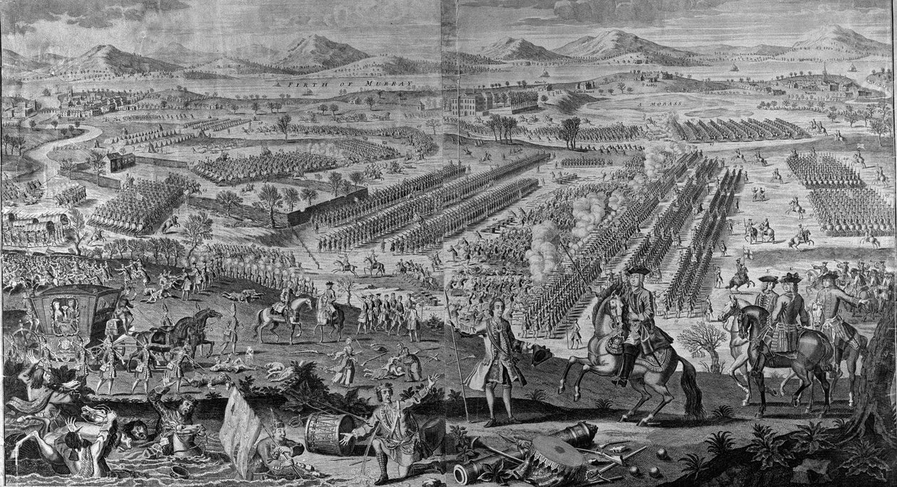 Perspektivikus kép az 1746. április 16-án lezajlott drunmossie-móri dicsőséges csatáról alkotó: English School
