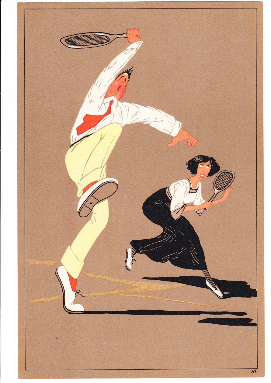 Két teniszező lenyomata komikus és humoros testtartásban, 1920 körül alkotó: English School