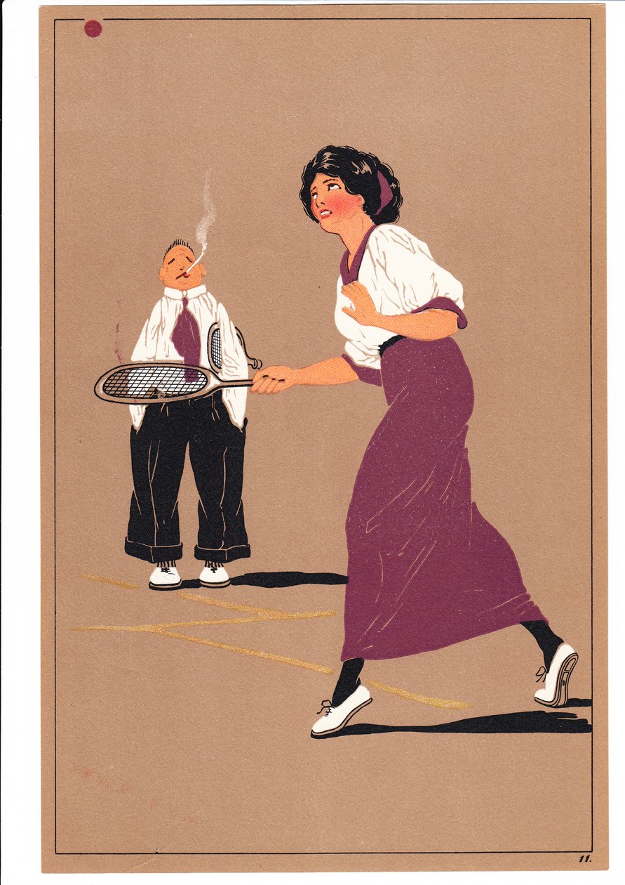Két teniszező lenyomata komikus és humoros testtartásban, 1920 körül alkotó: English School