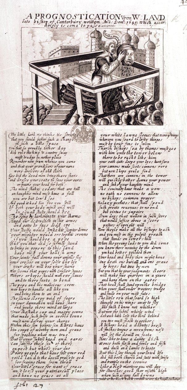 Egy előrejelzés W. Laud néhai canterburyi püspökre írt Ano Dom, 1641, ami ennek megfelelően be is következett, 1645 alkotó: English School