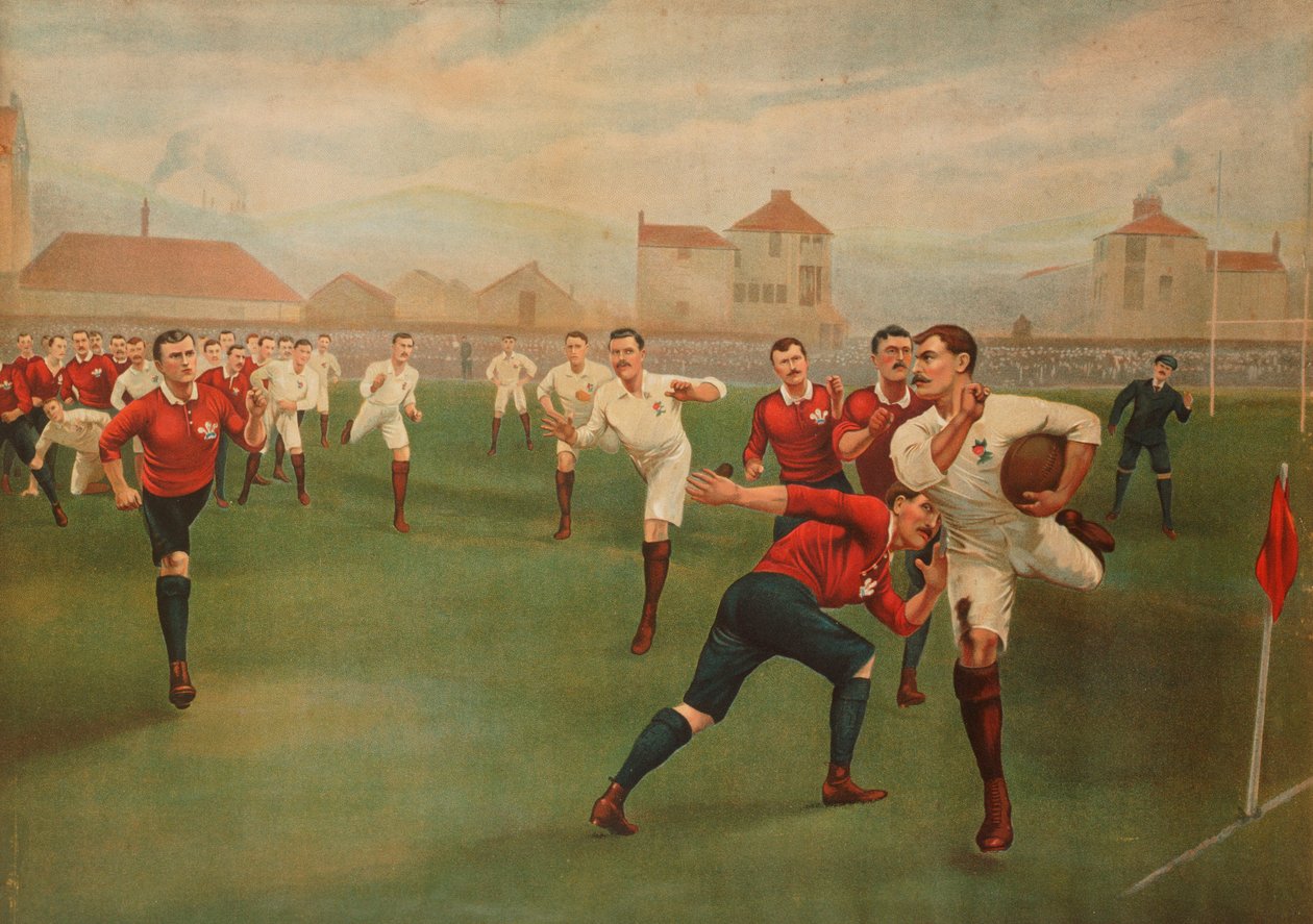 Anglia kontra Wales ritka lenyomata. 1895. január 5-én, Swansea-ben alkotó: English School