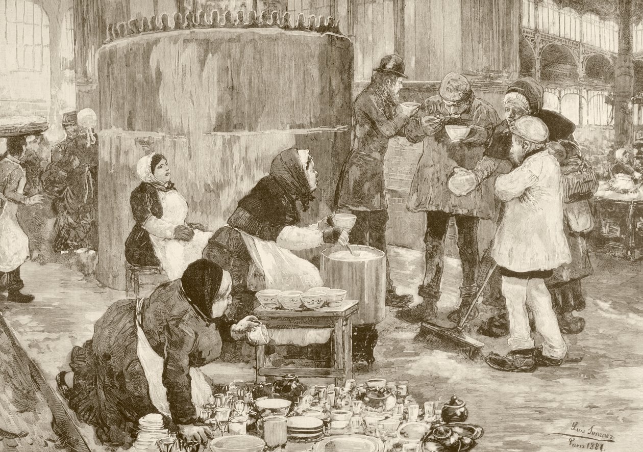 A soup kitchen in Paris in the 1800s (litho) alkotó: English School