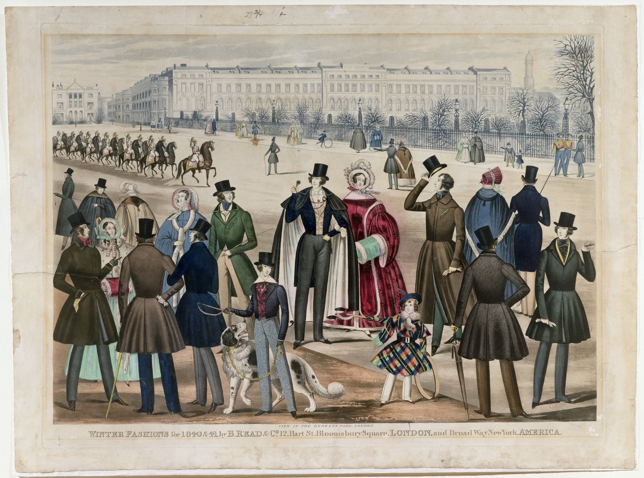 Kilátás a londoni Regents Parkban, az 1840-es és 1841-es téli divatot mutatja be, kiadó: B.Read & Co, 1840 (akvatinta papíron) alkotó: English School