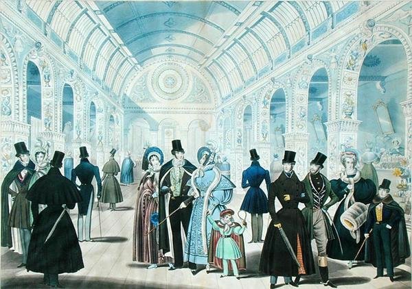 Pantheon, Oxford Street, London, 1834. november és 1835. április közötti téli divatot ábrázol, a B.Read & Co. alkotó: English School