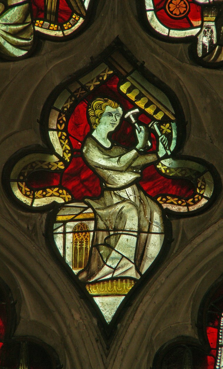 A Lady Chapel ablaka egy zenész angyalt ábrázol harangokkal alkotó: English School