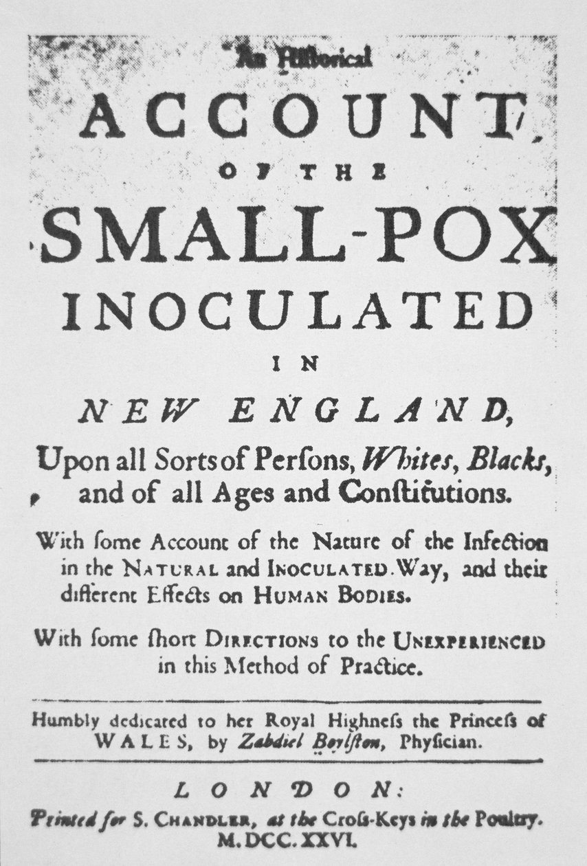 „A New Englandben beoltott himlő beszámolója”, Londonban kiadott füzet (tintával papíron) alkotó: English School
