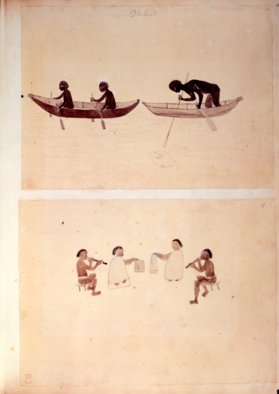 Add.15508 fol.10 Őslakosok halászata, innen: „Cook kapitány első utazását szemléltető rajzok alkotó: English School