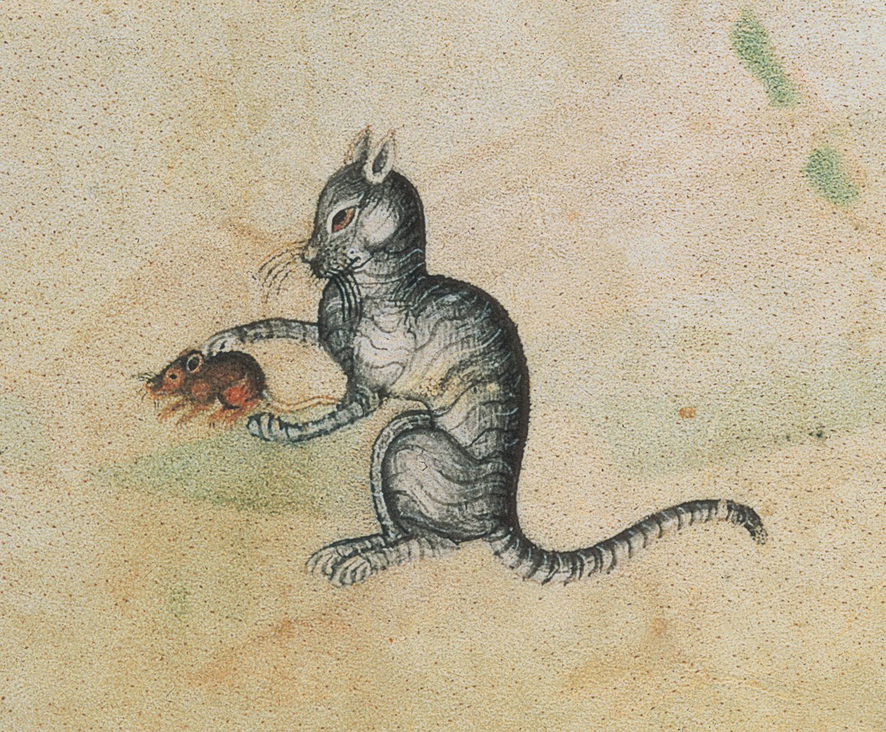 Add hozzá 42130 f.190 Egy házimacska, aki egérrel játszik, a Luttrell Psalterből, 1340 előtt Sir Geoffrey Luttrell (1276-1345) számára (55684 részlet) alkotó: English School