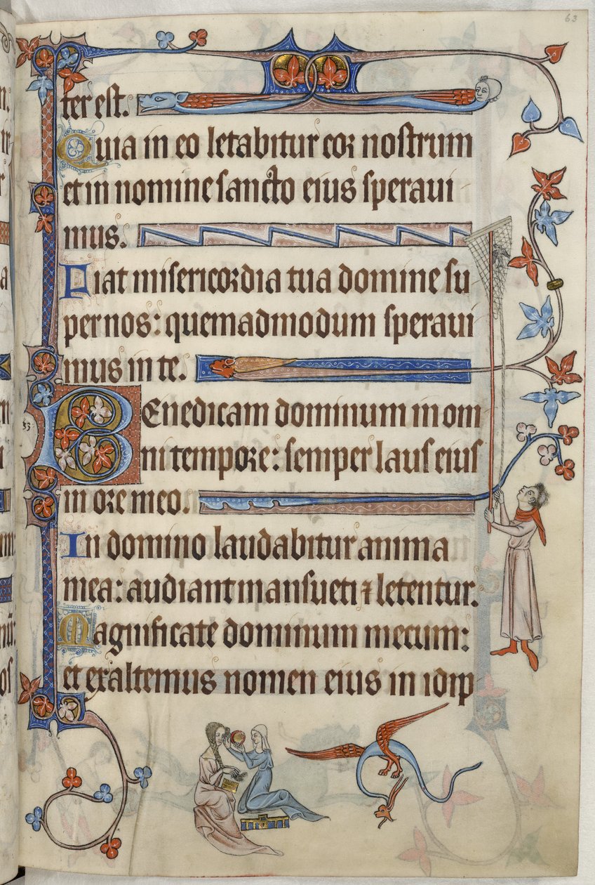 Hozzáadás. 42130, f.63 Hölgy a WC-nél, illusztráció a „The Luttrell Zsoltárból”, 1321-35 körül (vellum) alkotó: English School
