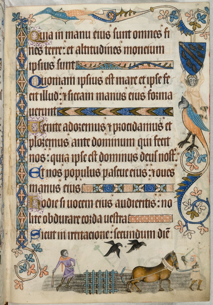 Hozzáadás. 42130 fol.171 Harrowing, a „Luttrell Zsoltárból”, 1325-35 körül (vellum) alkotó: English School
