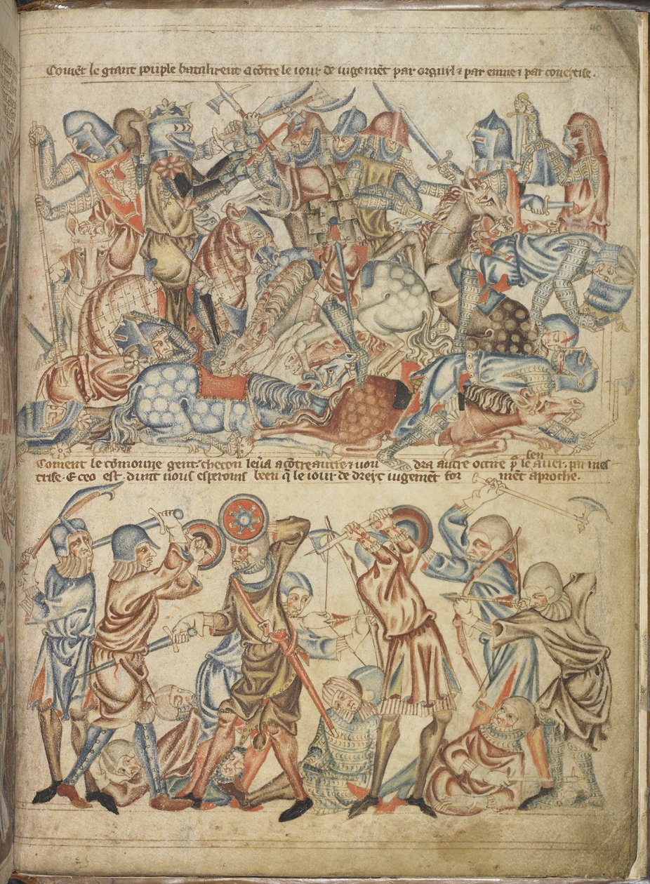 Add hozzá 47682 f.40 A bannockburni csatában harcoló társak és közemberek a „Holkham Bible”-ből, 1320-30 körül (vellum) alkotó: English School