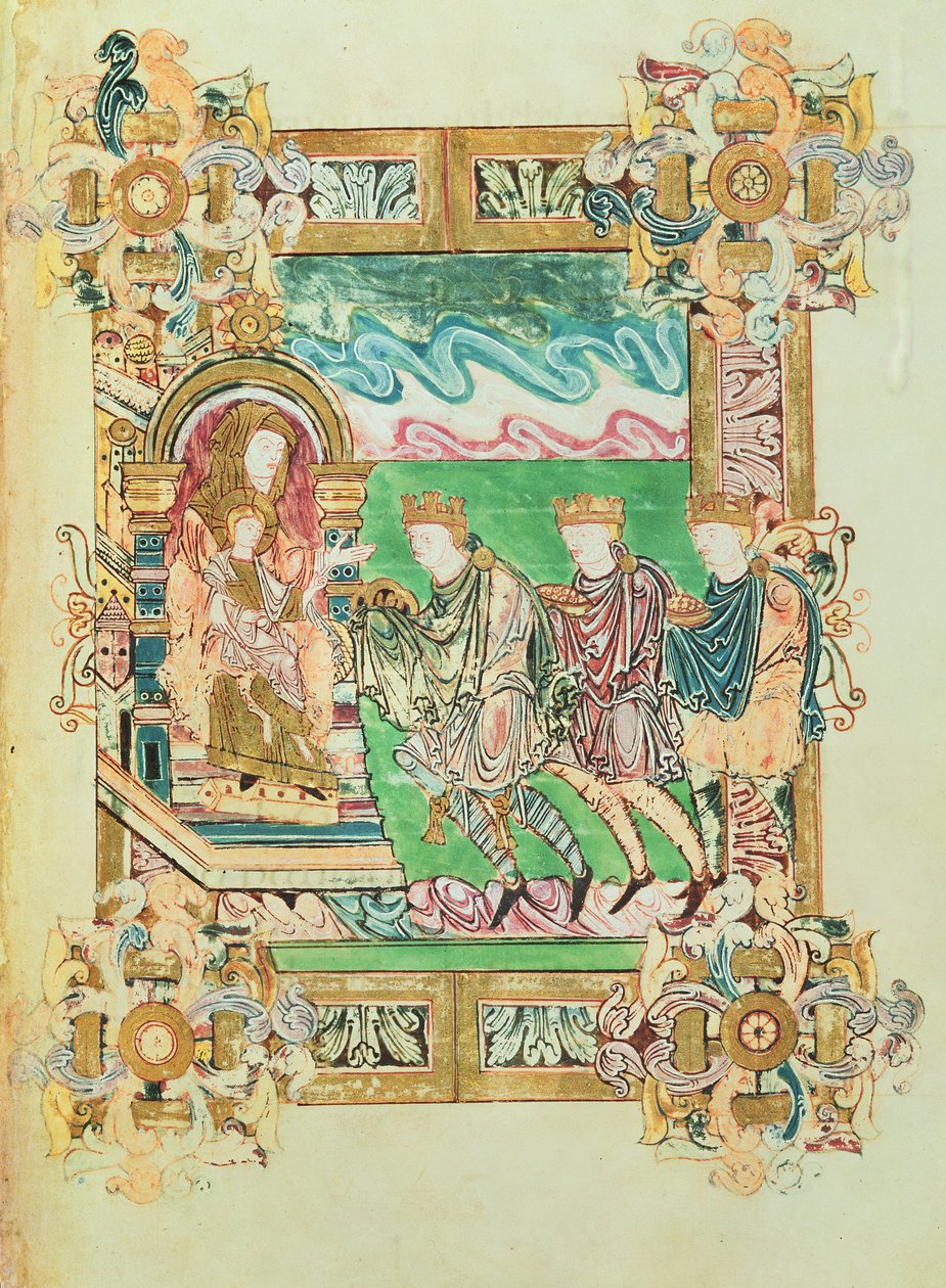 Add hozzá: 49598 f.24b A mágusok imádása, a winchesteri St. Aethelwold áldásából, 980 körül (vellum) alkotó: English School