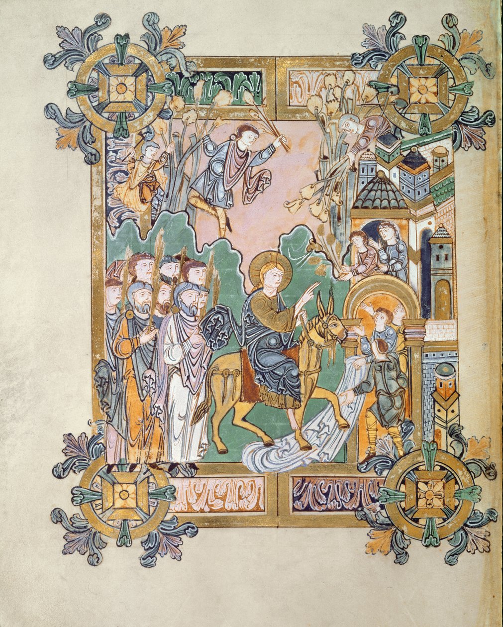 Adja hozzá a 49598 f.45v bejáratot Jeruzsálembe, a winchesteri St. Aethelwold kegyének templomából, 980 körül (vellum) alkotó: English School