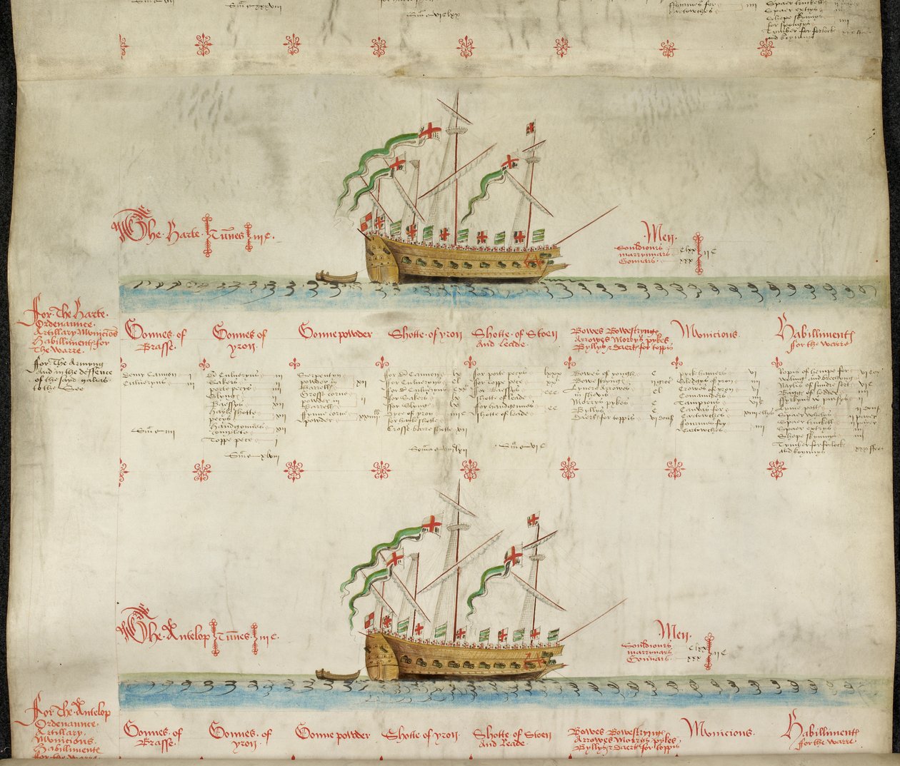 Adja hozzá az MS 22047 f.2r-t, A gályarab szív és a gályarab-antilop a „The Anthony Roll”-ból alkotó: English School