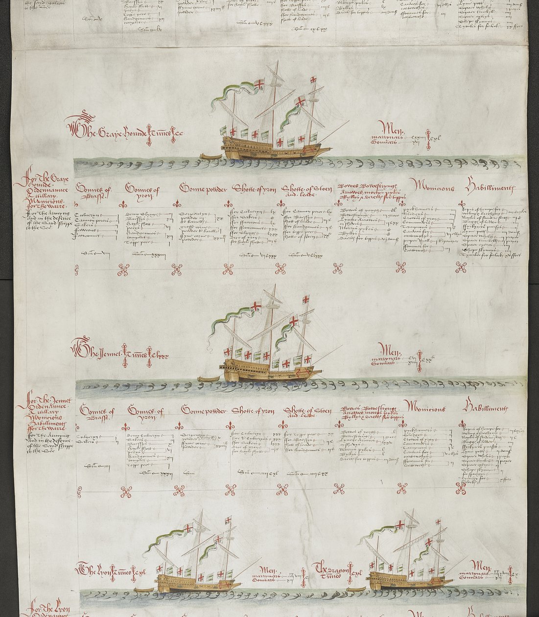 Add hozzá az MS 22047 f.6r Galleasses: The Greyhound, The Jennet, Az oroszlán és a sárkány című filmet a „The Anthony Roll”-ból alkotó: English School
