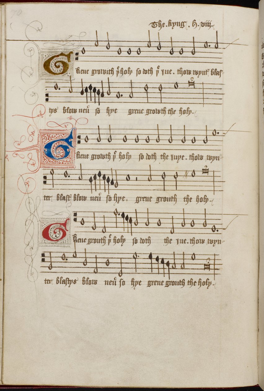 Adja hozzá az MS 31922, f. 37v, VIII. Henrik „Green Groveth the Holly” című műve (vellum) alkotó: English School