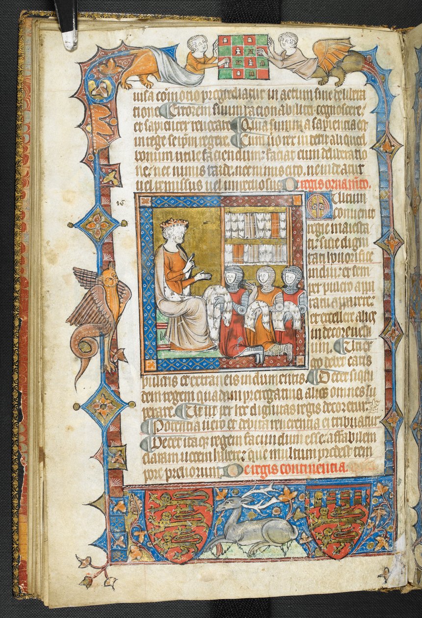 Add hozzá az MS 47680, f.17v, Király lovagokat és prémeket a „Secretum Secretorum”-ból alkotó: English School