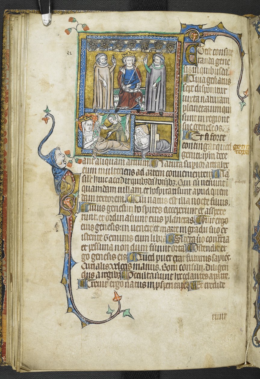 Adja hozzá az MS 47680 f.31v Alexandert két csillagra mutató asztrológussal, egy királynővel és egy nővel újszülött babákkal, a „Secreta Secretorum”-ból alkotó: English School