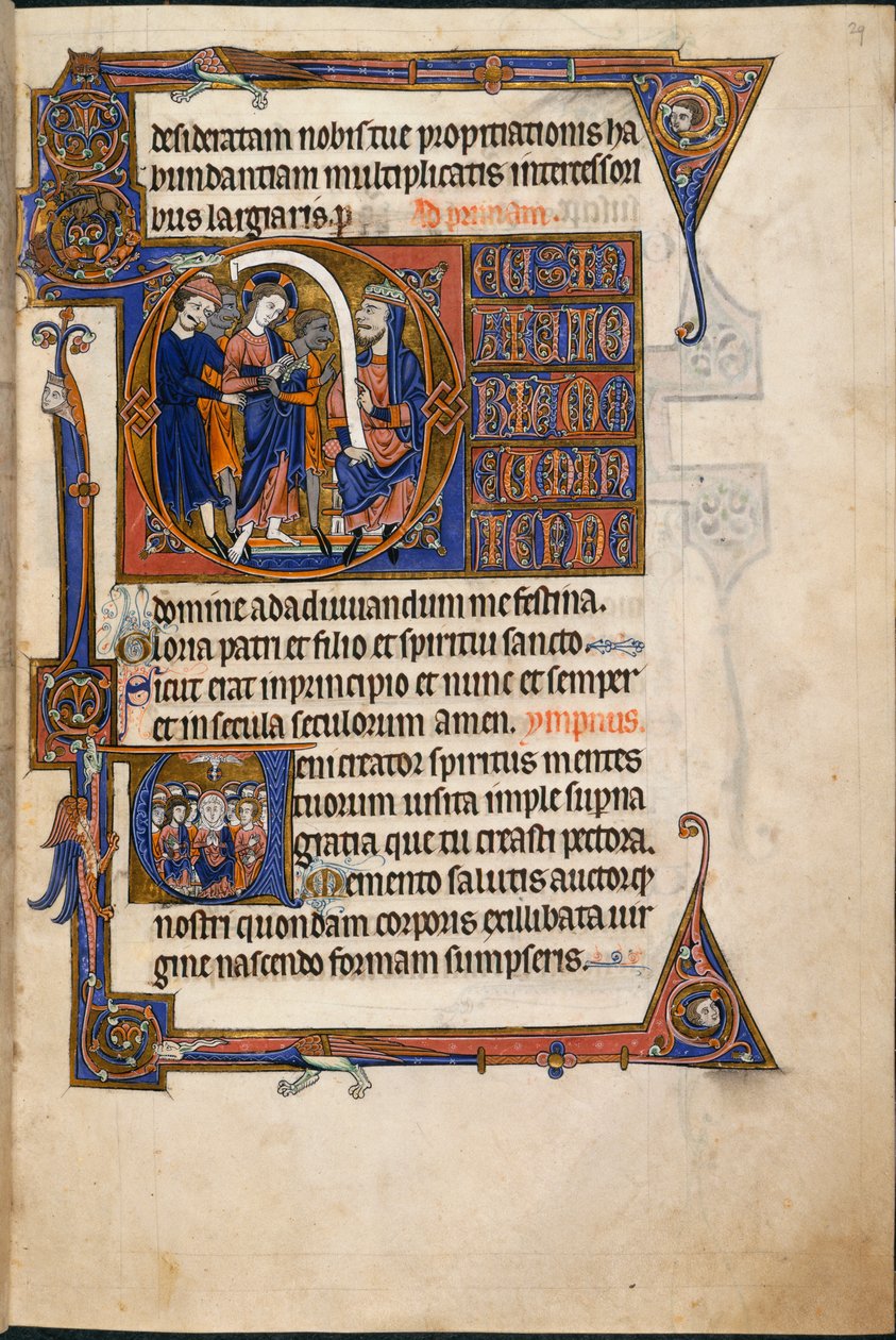 Add hozzá MS 48985 f.29r, Jézus Kajafás előtt, a Salvin órákban alkotó: English School