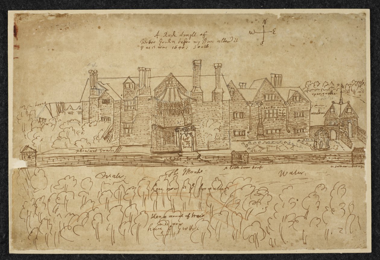 Adja hozzá az MS 78610-et A „A Wotton Garden durva vázlata az öcsém előtt: megváltoztattam és úgy, ahogy 1640-ben volt: Dél”,1640 (toll és tinta papíron) alkotó: English School
