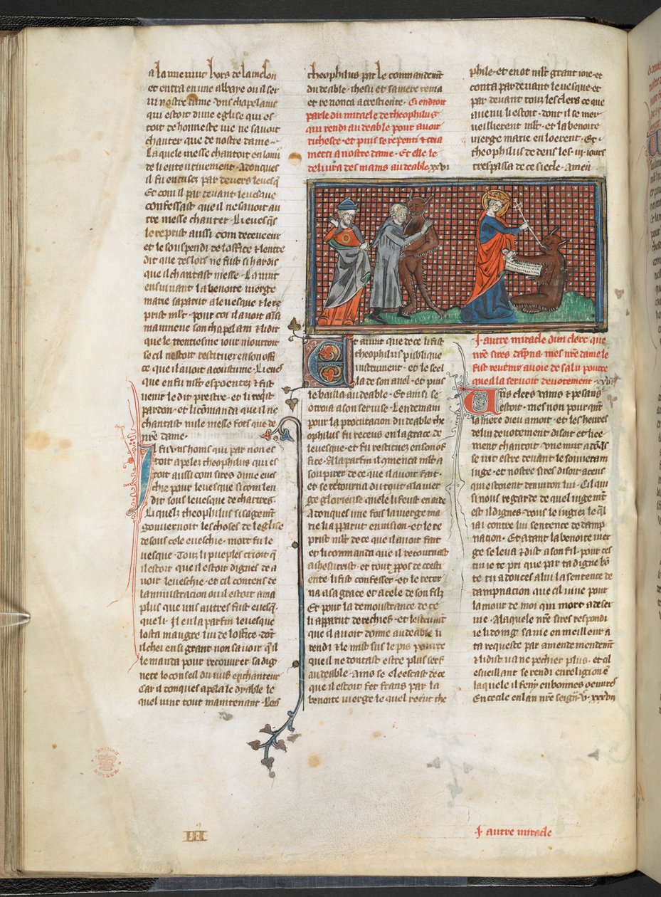 Hozzáadás. Ms 17275 fol.29v Teofil, az ördög és Szűz Mária (vellum) alkotó: English School