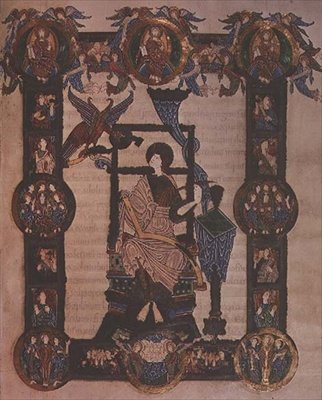 További 34890, f.114v: Szent János evangélista, a Grimbald-evangéliumokból, 1020 körül (vellum) alkotó: English School